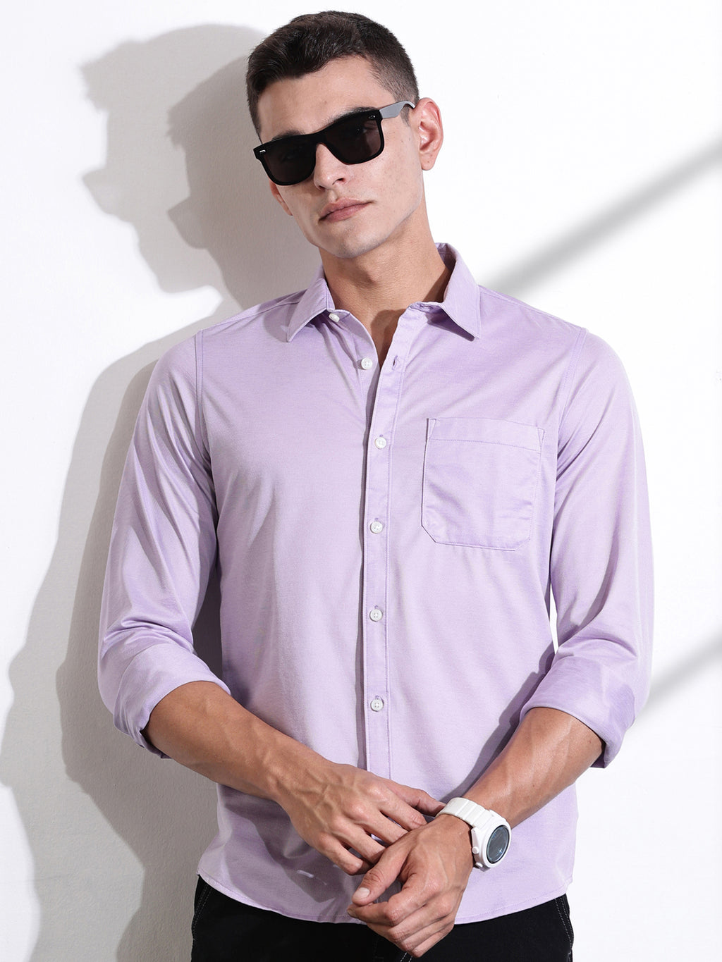 Purple Slim Fit Solid Casual Shirt