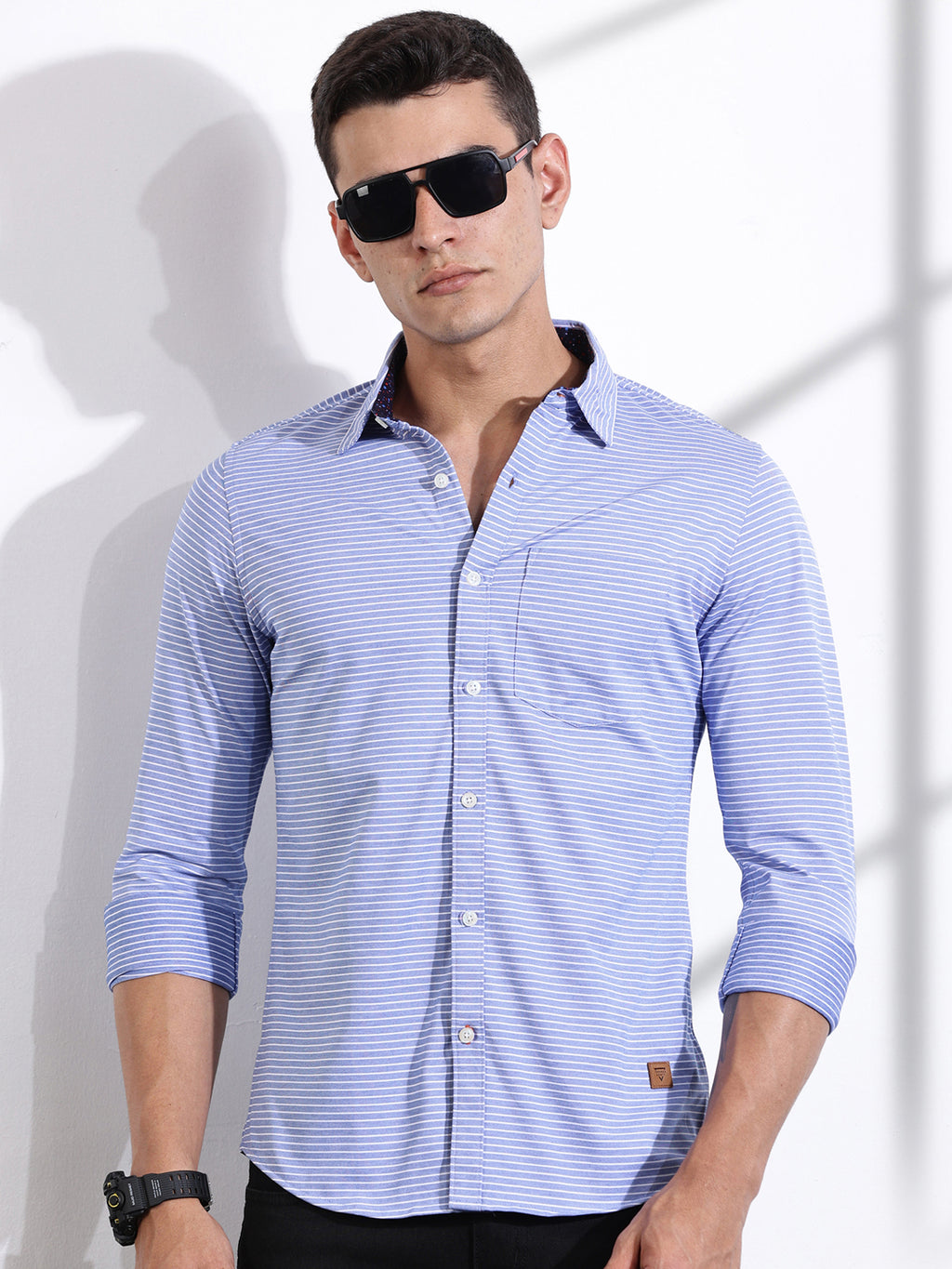 Thomas Scott Men Blue Slim Fit Horizontal Stripes Casual Shirt