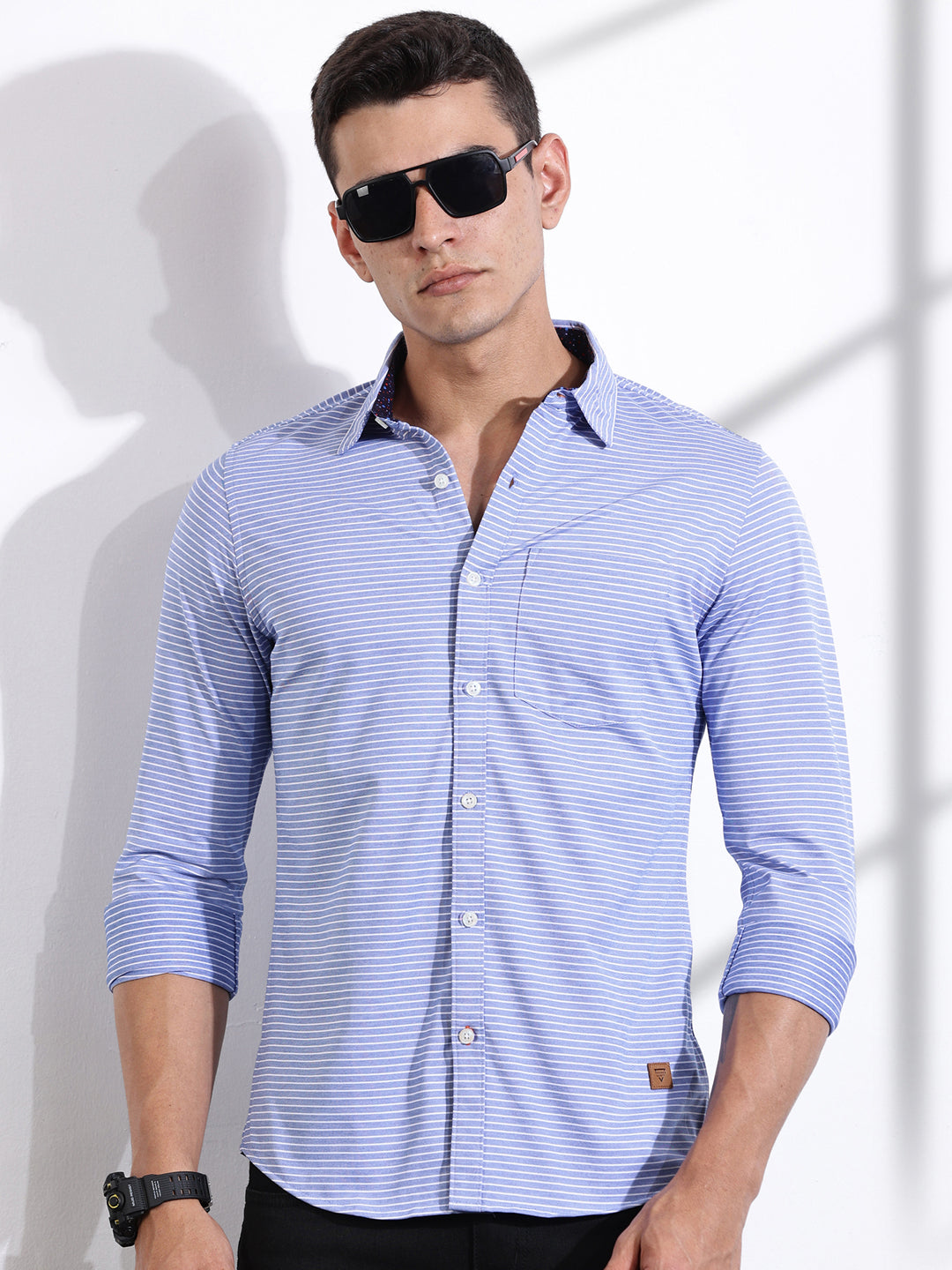 Thomas Scott Men Blue Slim Fit Horizontal Stripes Casual Shirt