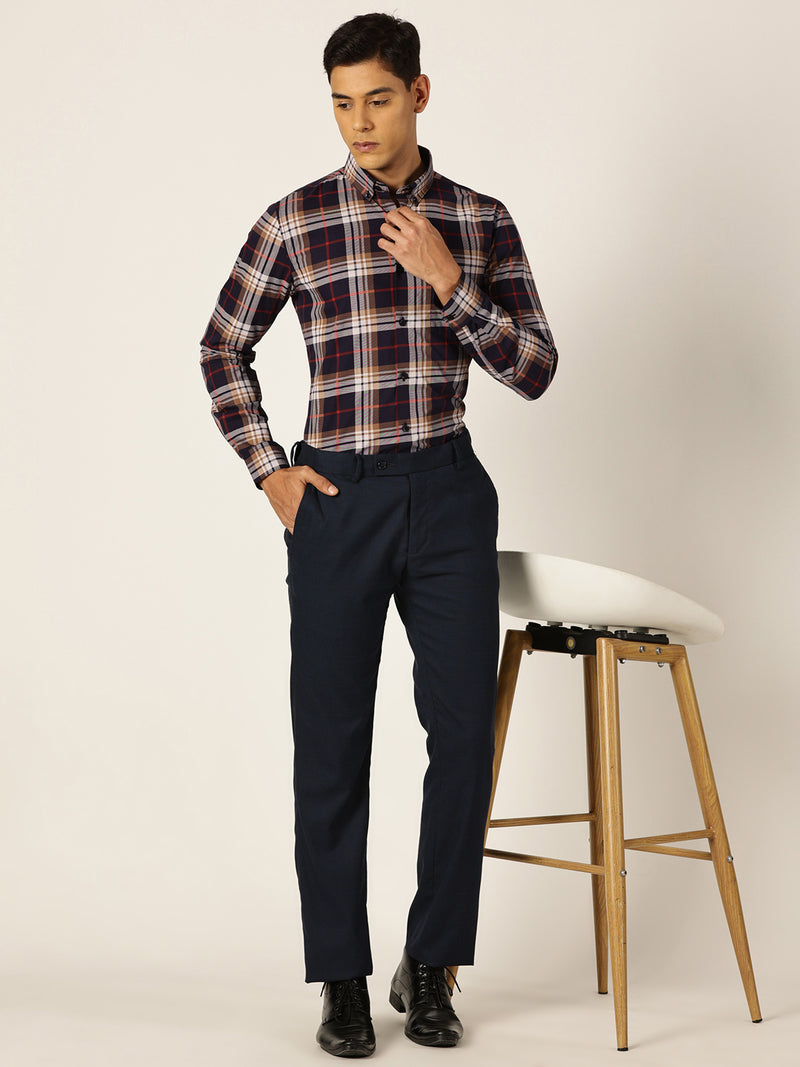 Thomas Scott Men Navyblue Slim Fit Windowpane Checked Cotton Formal Shirt