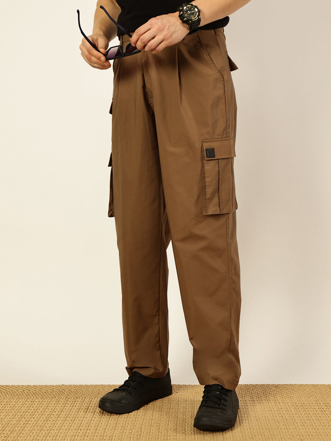 Thomas Scott Men Smart Loose Fit Easy Wash Pleated Cargo Trousers