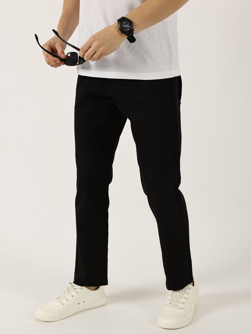 Thomas Scott Men Black Smart Easy Wash Cargos Trousers