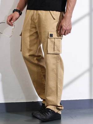 Thomas Scott Men Fawn Relaxed Fit Woven Cargo Trousers