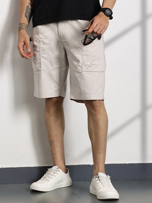 Thomas Scott Men Beige Mid-Rise Solid Cargo Shorts