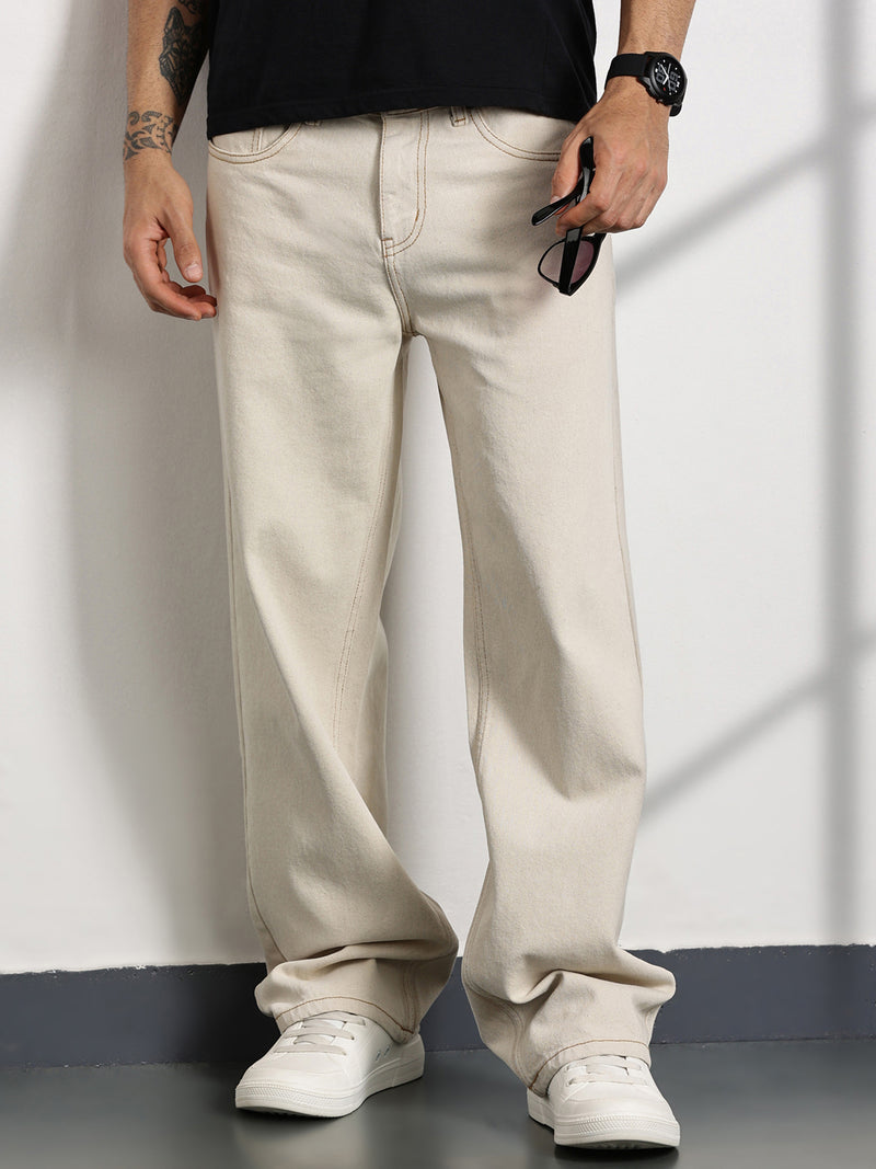 Thomas Scott Men Beige Mid-Rise Non Stretchable Baggy Jeans