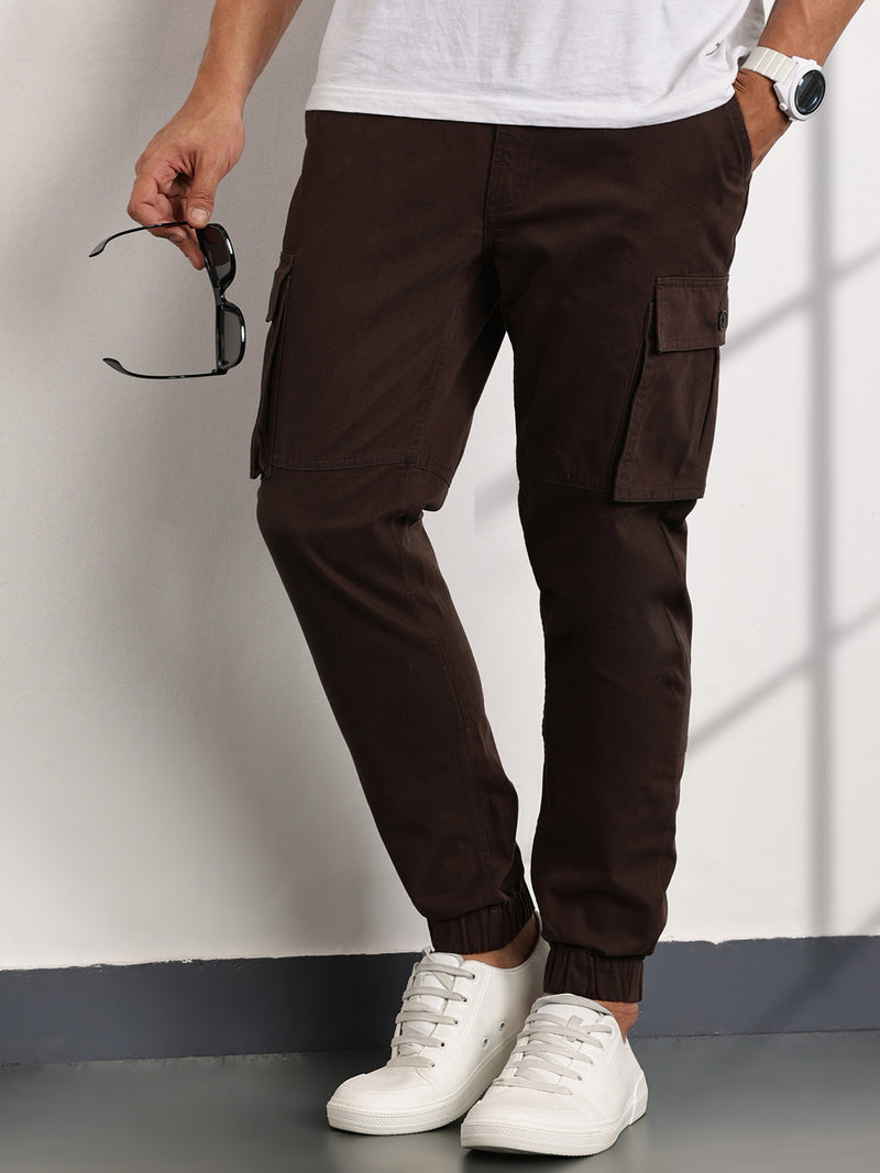 Thomas Scott Men DK.Grey Mid-Rise Slim Fit Woven Cargo Trousers