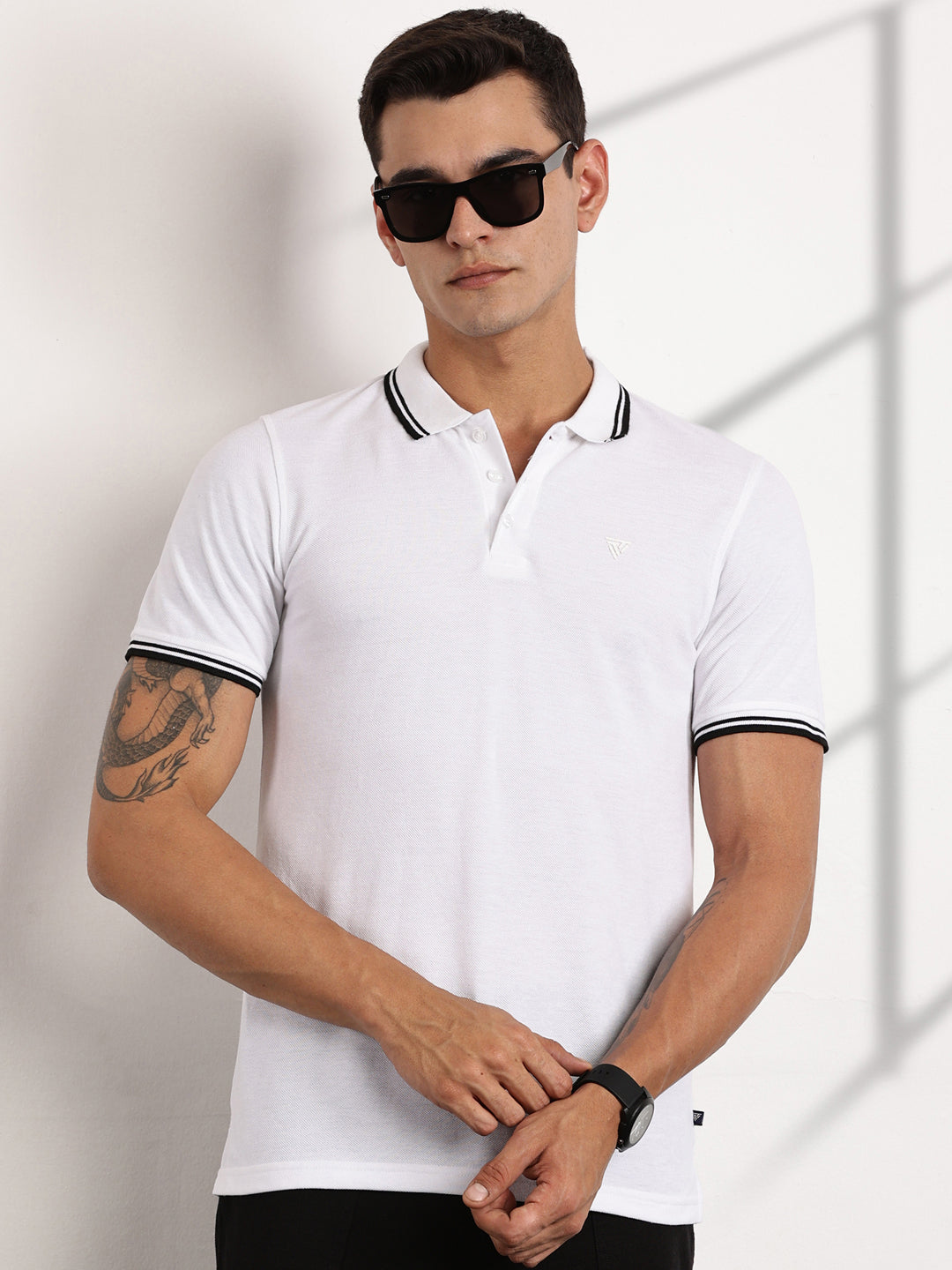 Thomas Scott Men White Regular Fit Short Sleeves Polo Collar Knit Tshirt
