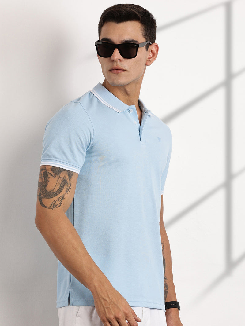 Thomas Scott Men Blue Regular Fit Short Sleeves Polo Collar Knit Tshirt