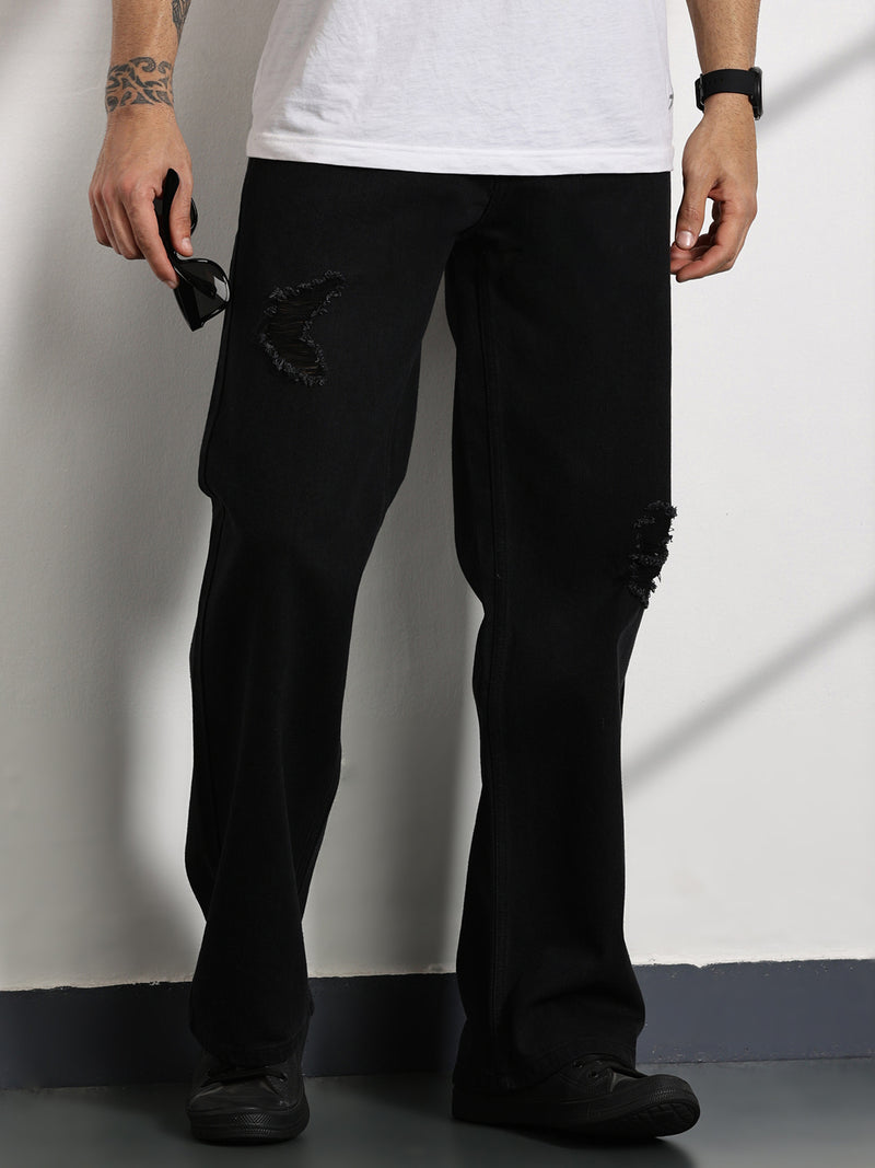 Thomas Scott Men Black Mid-Rise Baggy Fit Cotton Non Stretchable Jeans