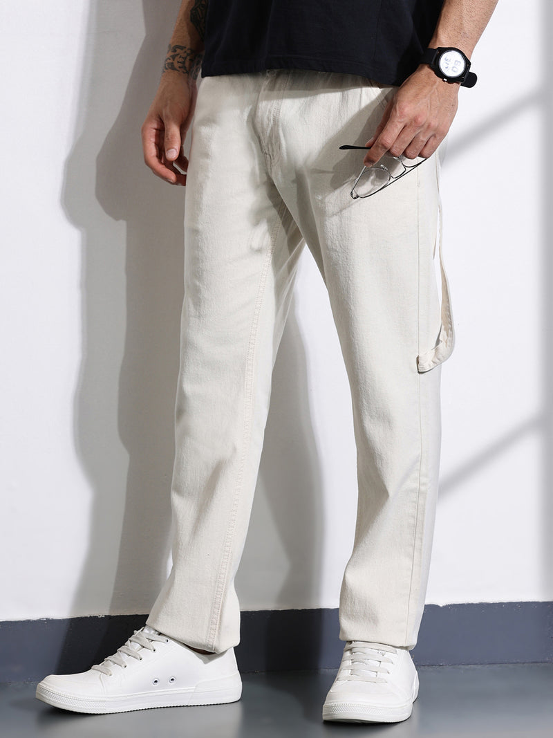 Thomas Scott Men Ecru Mid-Rise Loose Fit Stretchable Jeans