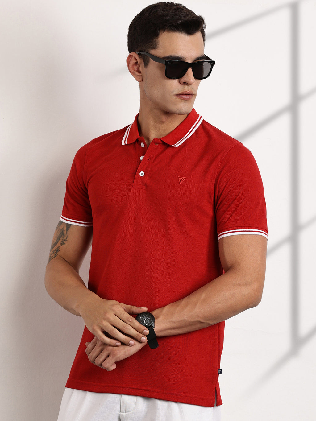 Thomas Scott Men Red Regular Fit Short Sleeves Polo Collar Knit Tshirt