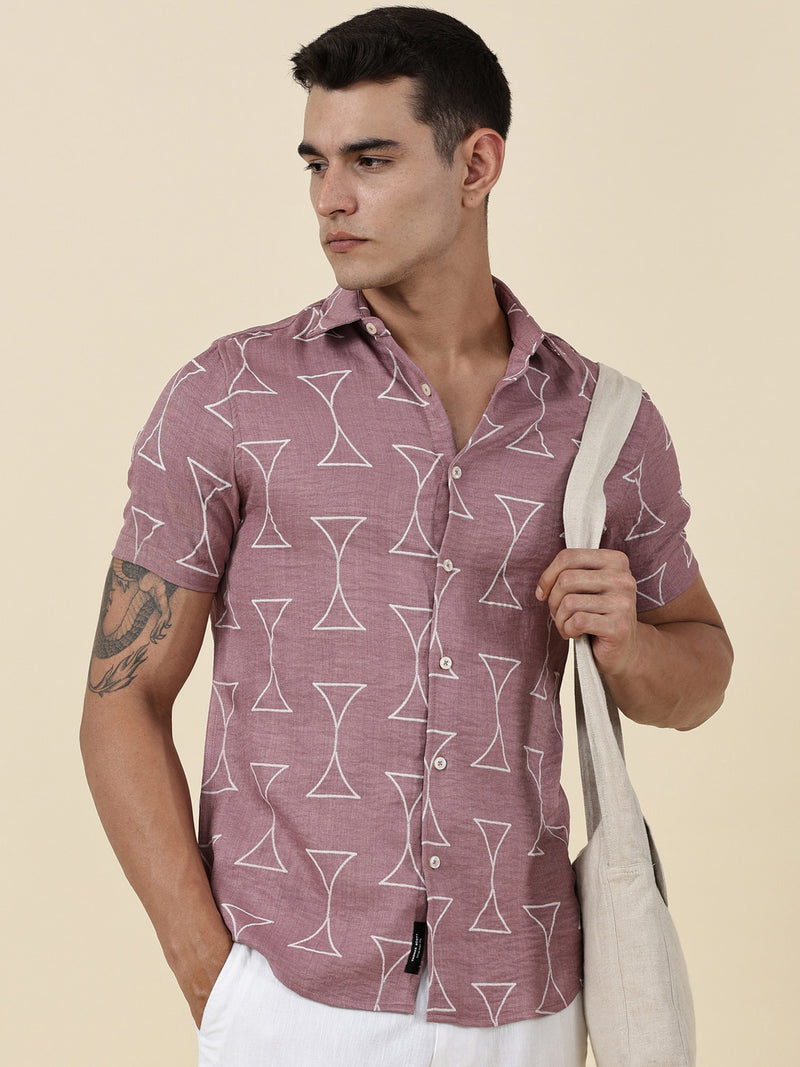 Thomas Scott Men Pink Slim Fit Short Sleeves Geometric Print Casual Shirt