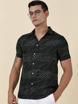 Thomas Scott Men Olive Slim Fit Short Sleeves Abstract Print Casual Shirt