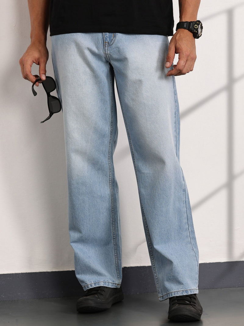 Thomas Scott Men LightBlue Mid-Rise Baggy Fit Cotton Non Stretchable Jeans