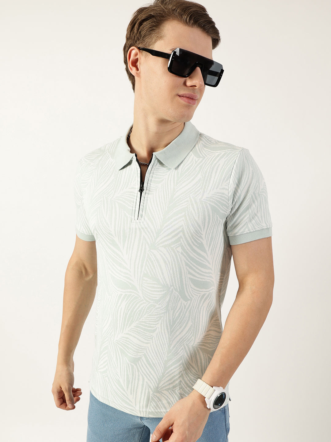 Thomas Scott Men Sku Blue Floral Printed Polo Collar Pockets T-shirt