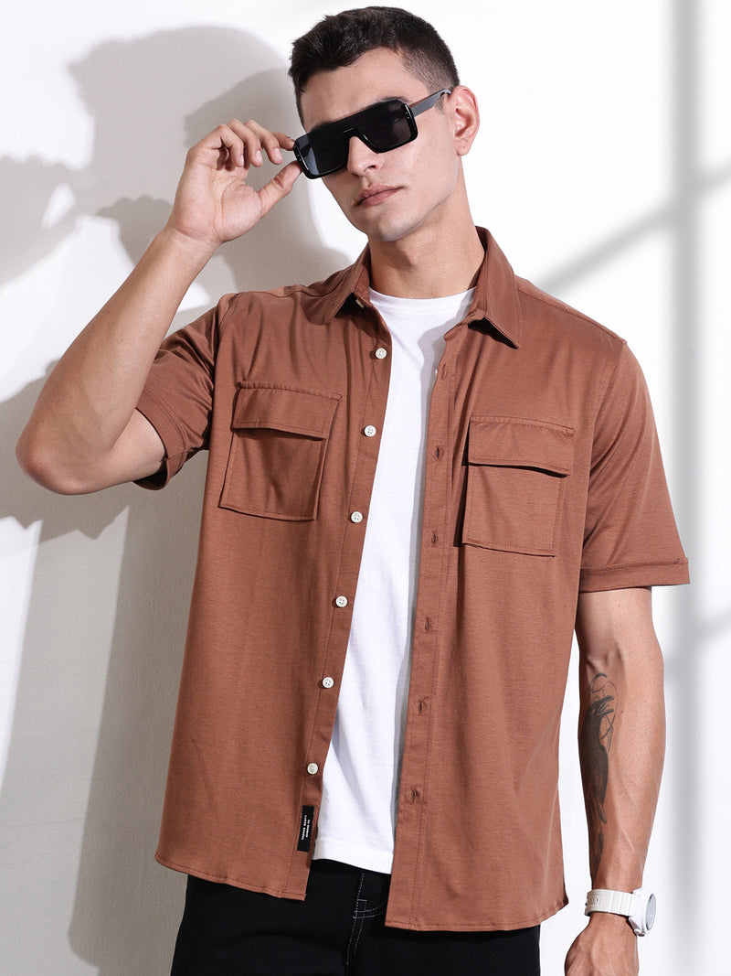 Thomas Scott Men Brown Slim Fit Solid Casual Shirt