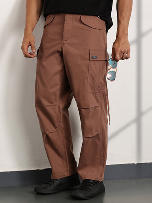 Thomas Scott Men Tan Mid-Rise Loose Fit Cotton Woven Cargo Trouser