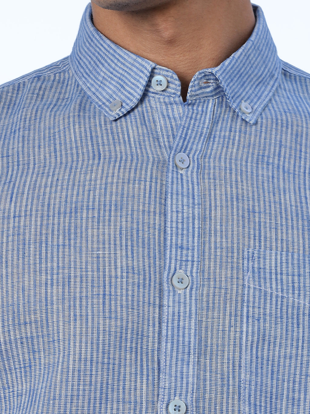 Thomas Scott Men Blue Slim Fit Long Sleeves Pinstripes Linen Casual Shirt