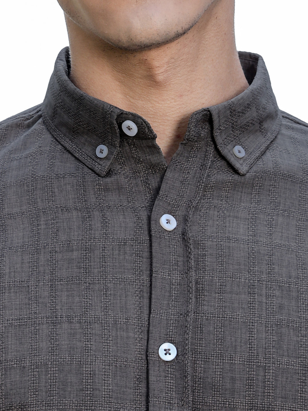Thomas Scott Men Brown Slim Fit Short Sleeves Windowpane Checks Woven Casual Shirt