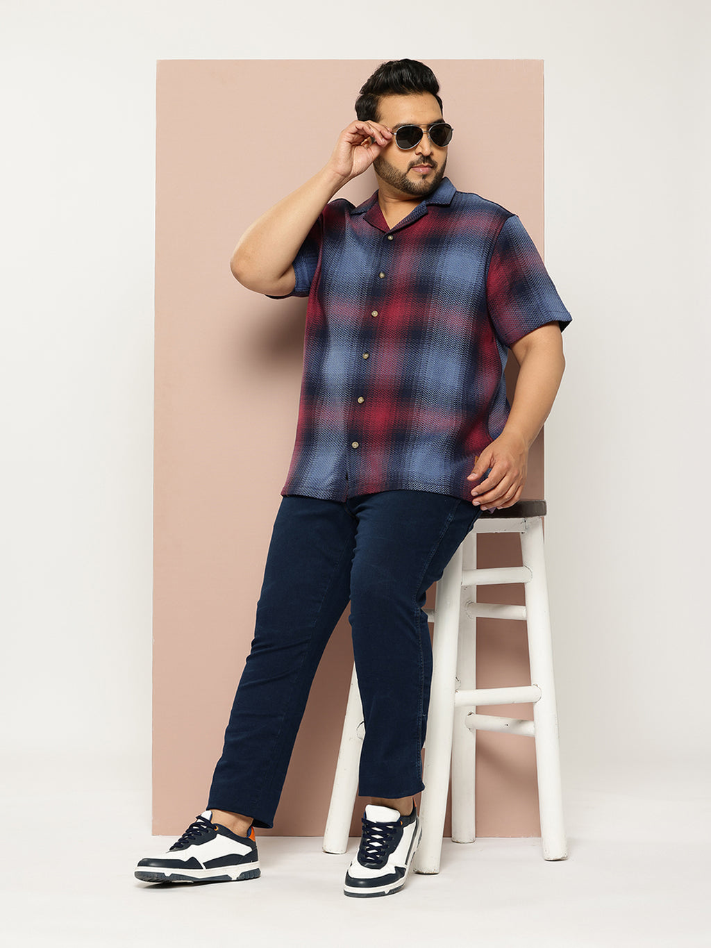 Thomas Scott Men Red Plus Size Regular Fit Short Sleeves Windowpane Checks Casual Shirt