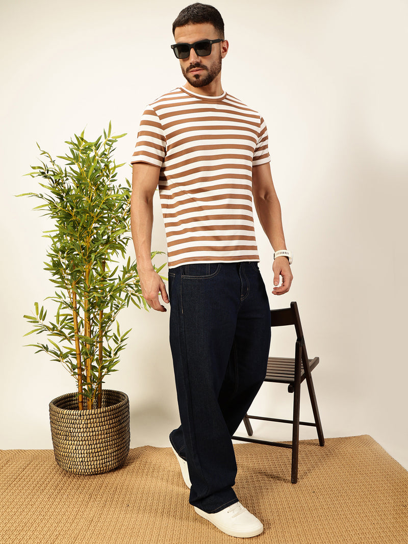Thomas Scott Men Brown Regular Fit Short Sleeves Round Neck Knitted T-shirt
