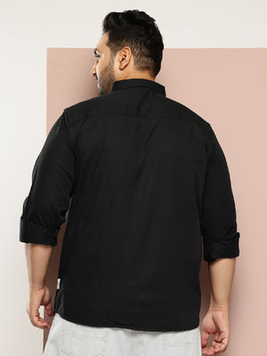 Thomas Scott Men Black Plus Size Regular Fit Long Sleeves Button-Down Collar Twill Shirt