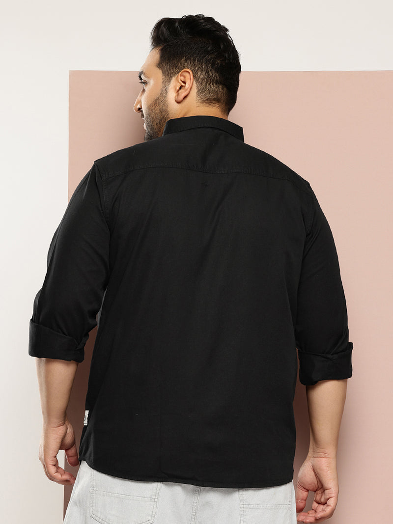 Thomas Scott Men Black Plus Size Regular Fit Long Sleeves Button-Down Collar Twill Shirt