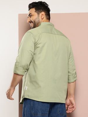 Thomas Scott Men Green Plus Size Regular Fit Long Sleeves Button-Down Collar Twill Shirt