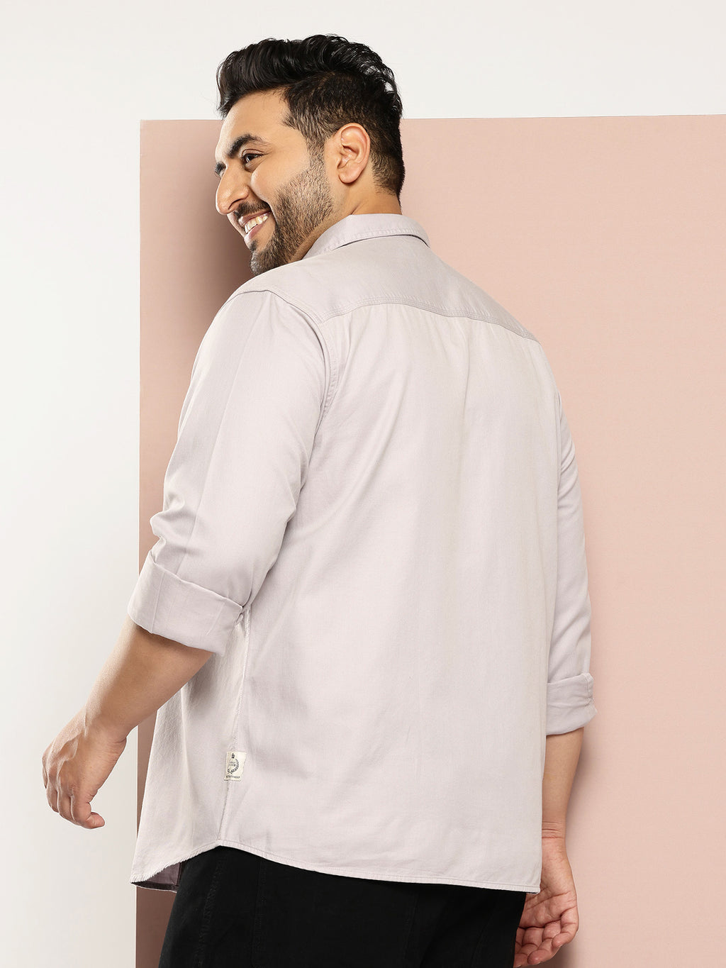 Thomas Scott Men Grey Plus Size Regular Fit Long Sleeves Button-Down Collar Twill Shirt