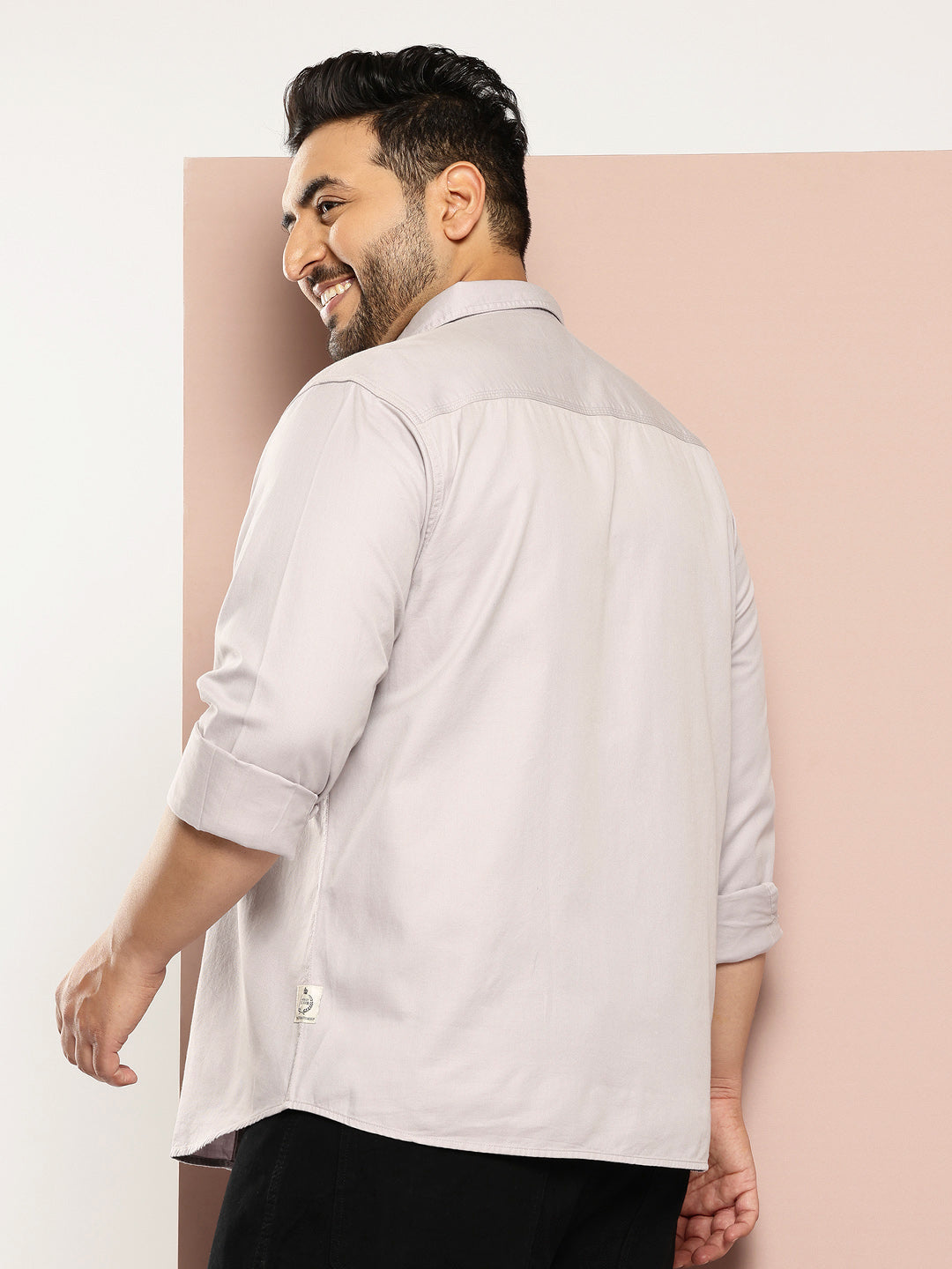 Thomas Scott Men Grey Plus Size Regular Fit Long Sleeves Button-Down Collar Twill Shirt