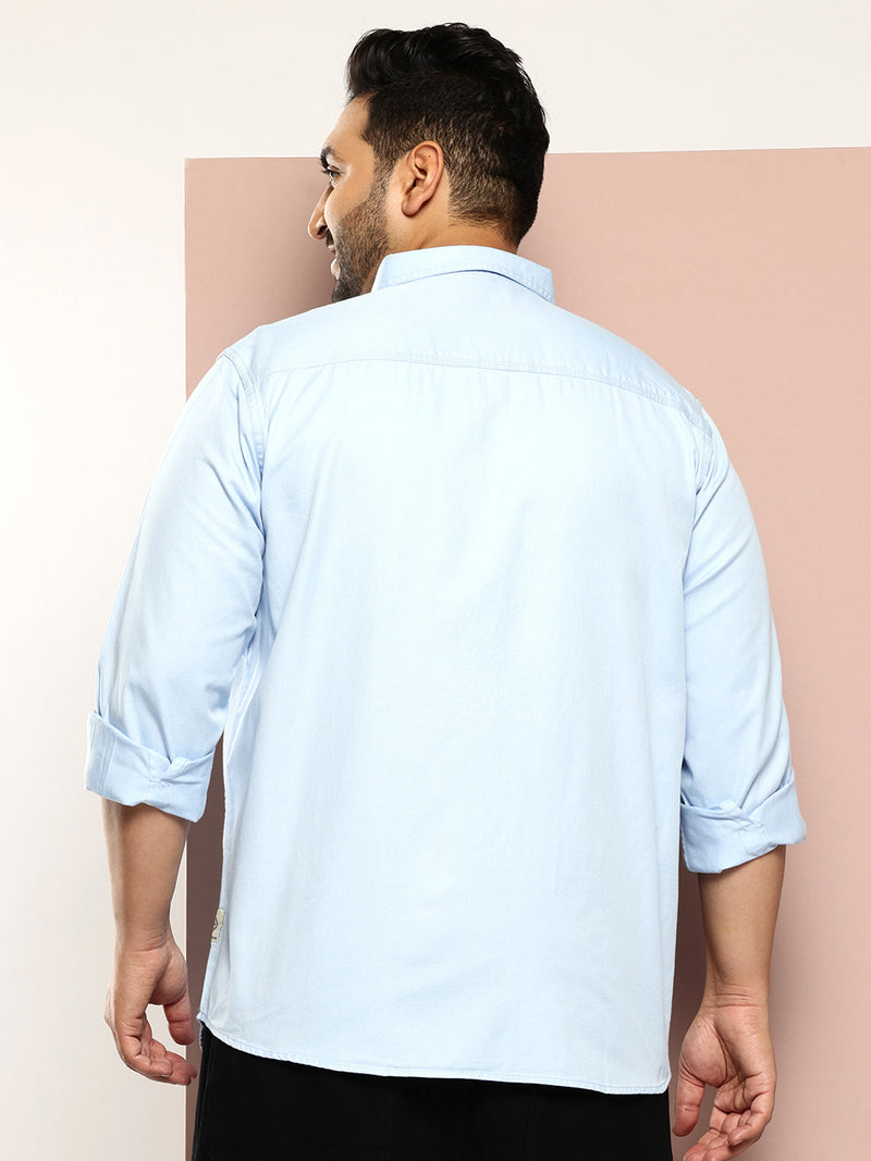 Thomas Scott Men SkyBlue Plus Size Regular Fit Long Sleeves Button-Down Collar Twill Shirt