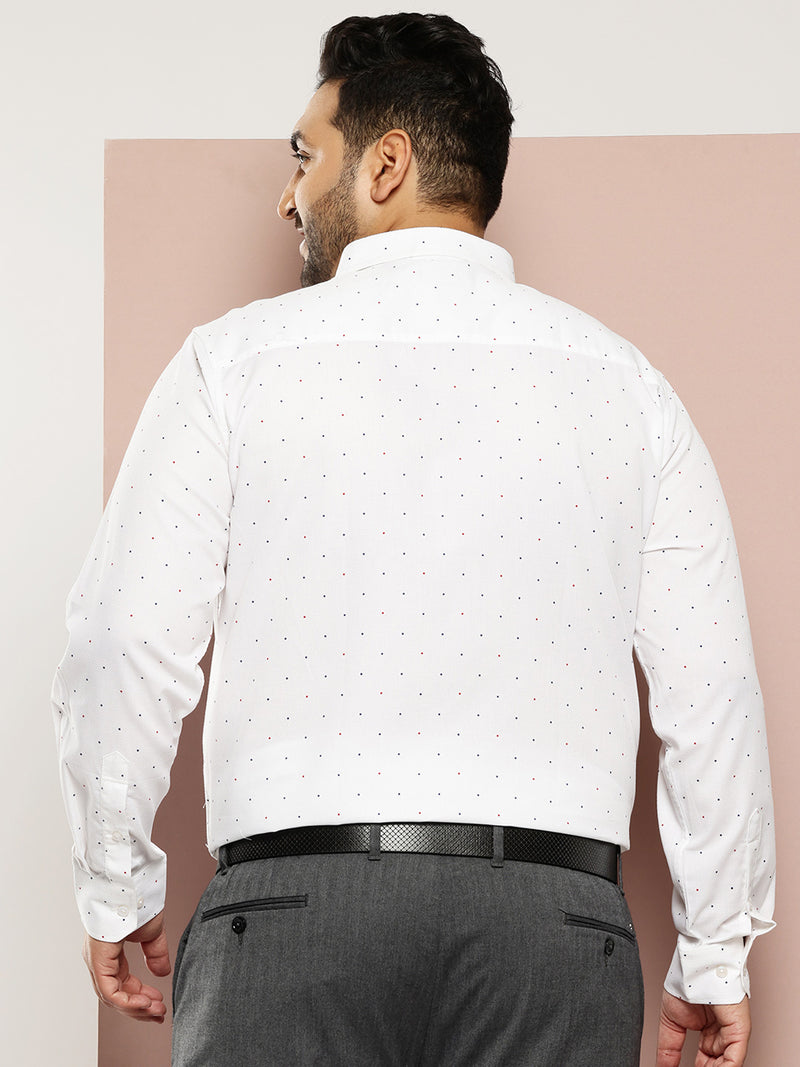 Thomas Scott Men White Plus Size Regular Fit Long Sleeves Polka Dots Printed Formal Shirt