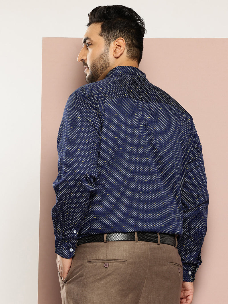 Thomas Scott Men DarkBlue Plus Size Regular Fit Micro Ditsy Printed Cotton Formal Shirt