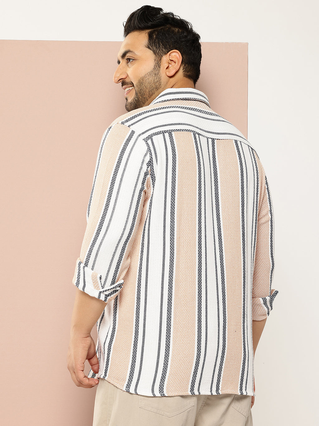Thomas Scott Men White Plus Size Regular Fit Vertical Stripes Woven Shirt