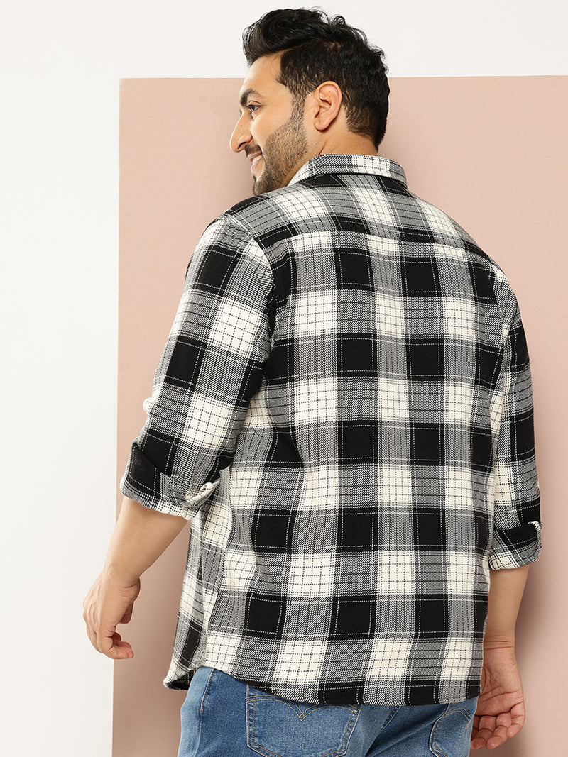 Thomas Scott Men Black Plus Size Long Sleeves Regular Fit Tartan Checks Woven Shirt