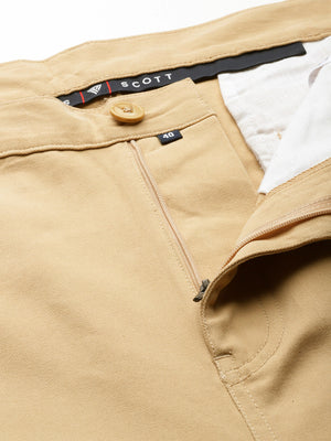 Thomas Scott Men Beige Plus Size Regular fit Mid-rise Cotton Woven Cargo Trouser