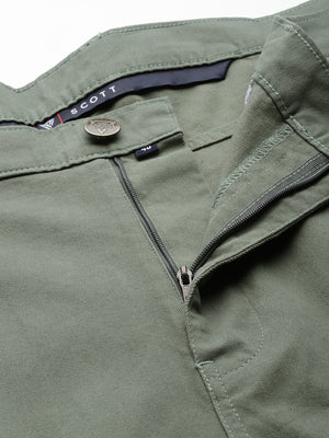 Olive Plus Size Regular fit Mid-rise Cotton Woven Chino Trouser For Men