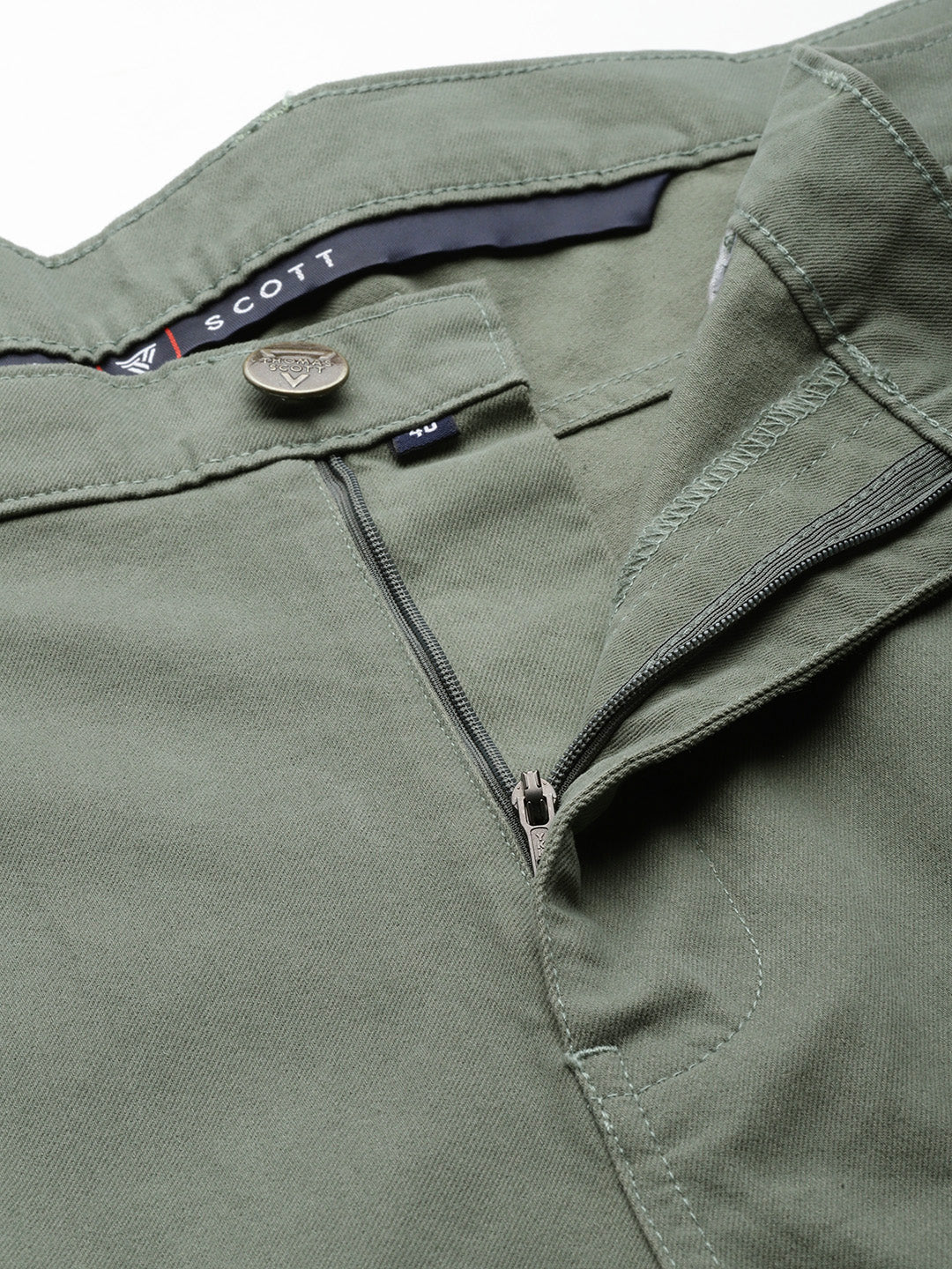 Thomas Scott Men Olive Plus Size Regular fit Mid-rise Cotton Woven Chino Trouser