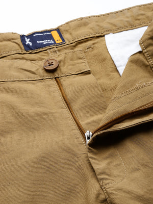 Thomas Scott Men Khaki Plus Size Regular Fit Mid-Rise Solid Woven Trousers