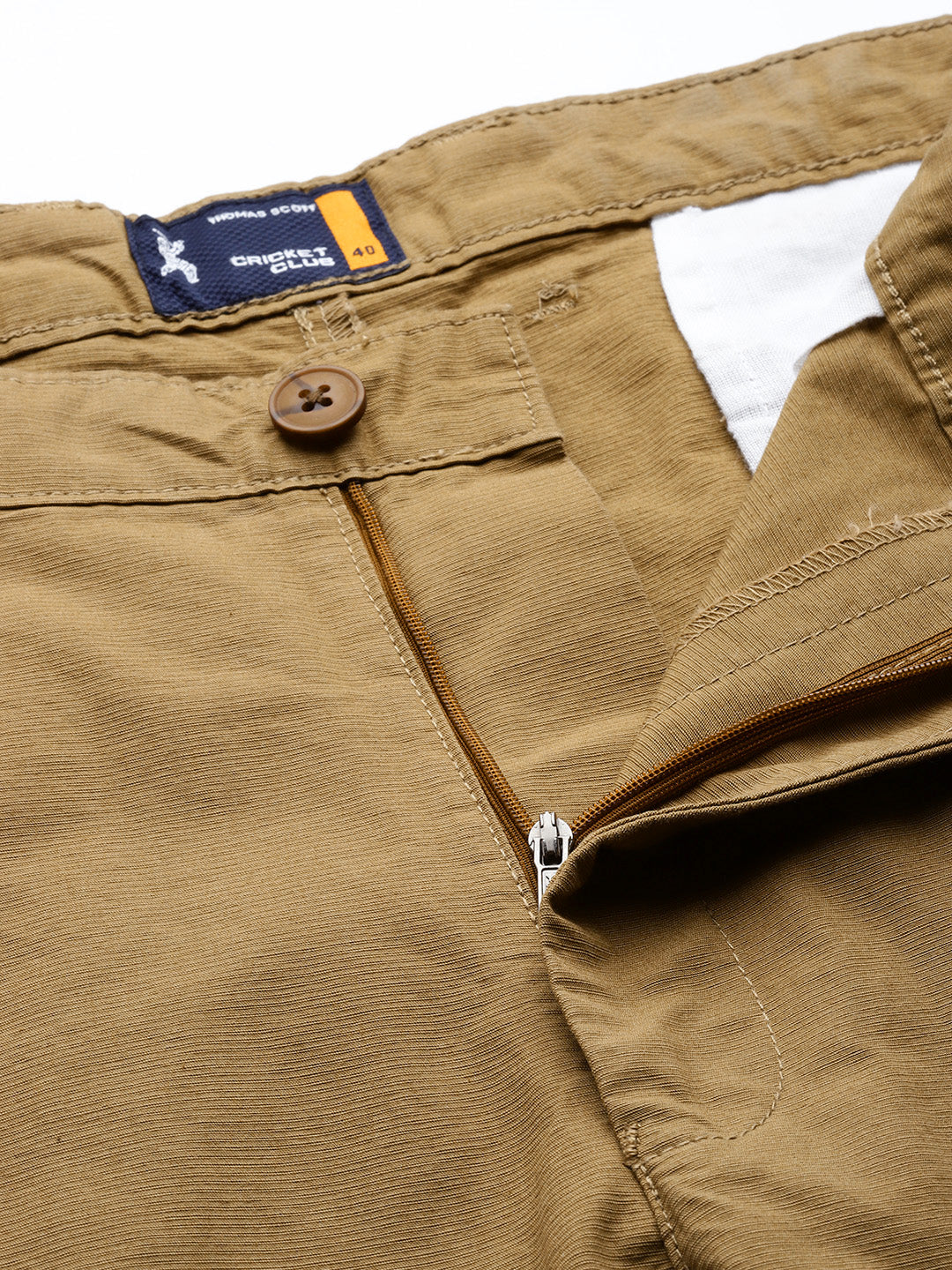 Thomas Scott Men Khaki Plus Size Regular Fit Mid-Rise Solid Woven Trousers