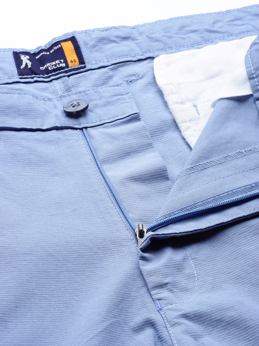 Thomas Scott Men MidBlue Plus Size Regular Fit Mid-Rise Solid Woven Trousers