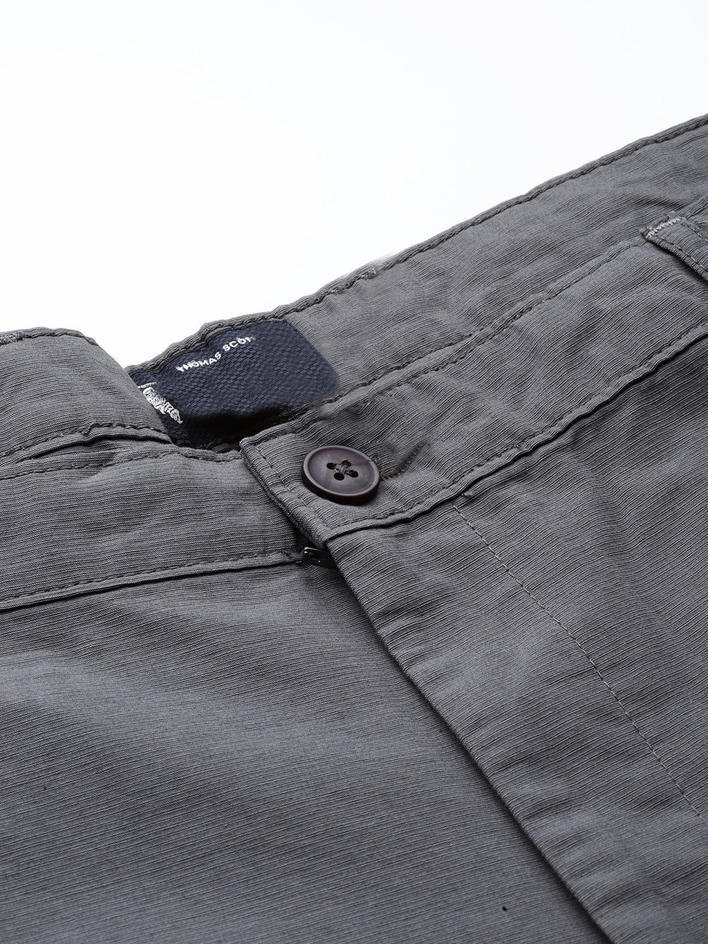Thomas Scott Men SteelGrey Plus Size Regular Fit Mid-Rise Solid Woven Trousers