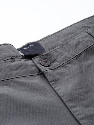 Thomas Scott Men SteelGrey Plus Size Regular Fit Mid-Rise Solid Woven Trousers
