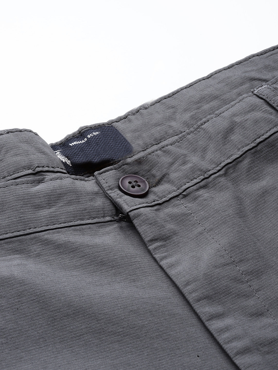 Thomas Scott Men SteelGrey Plus Size Regular Fit Mid-Rise Solid Woven Trousers