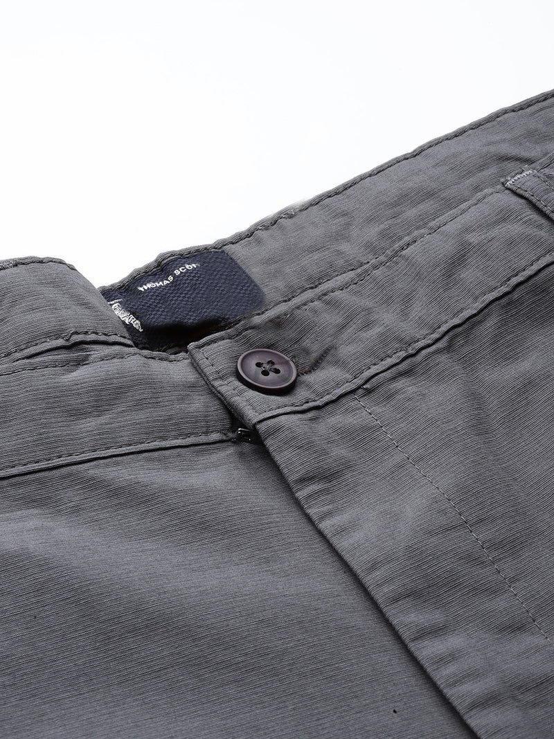 Thomas Scott Men SteelGrey Plus Size Regular Fit Mid-Rise Solid Woven Trousers