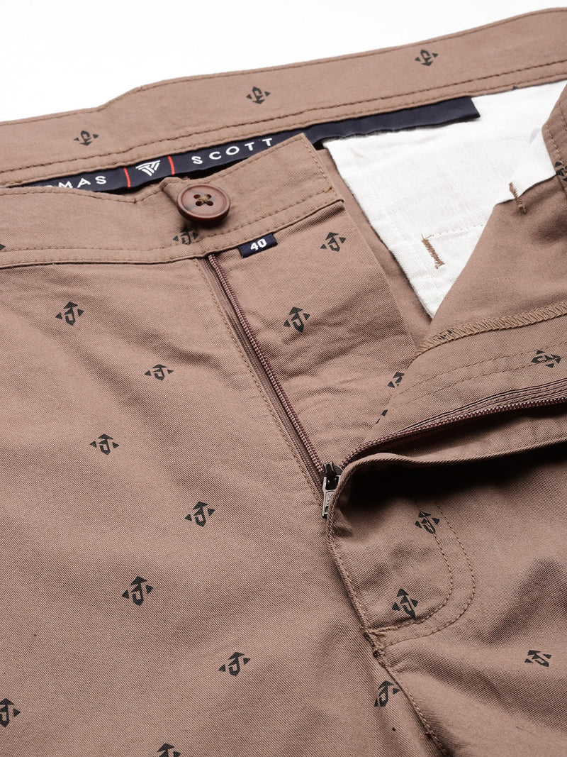 Thomas Scott Men Brown Plus Size Regular Fit Mid-Rise Mirco Ditsy Printed Woven Outdoor Shorts