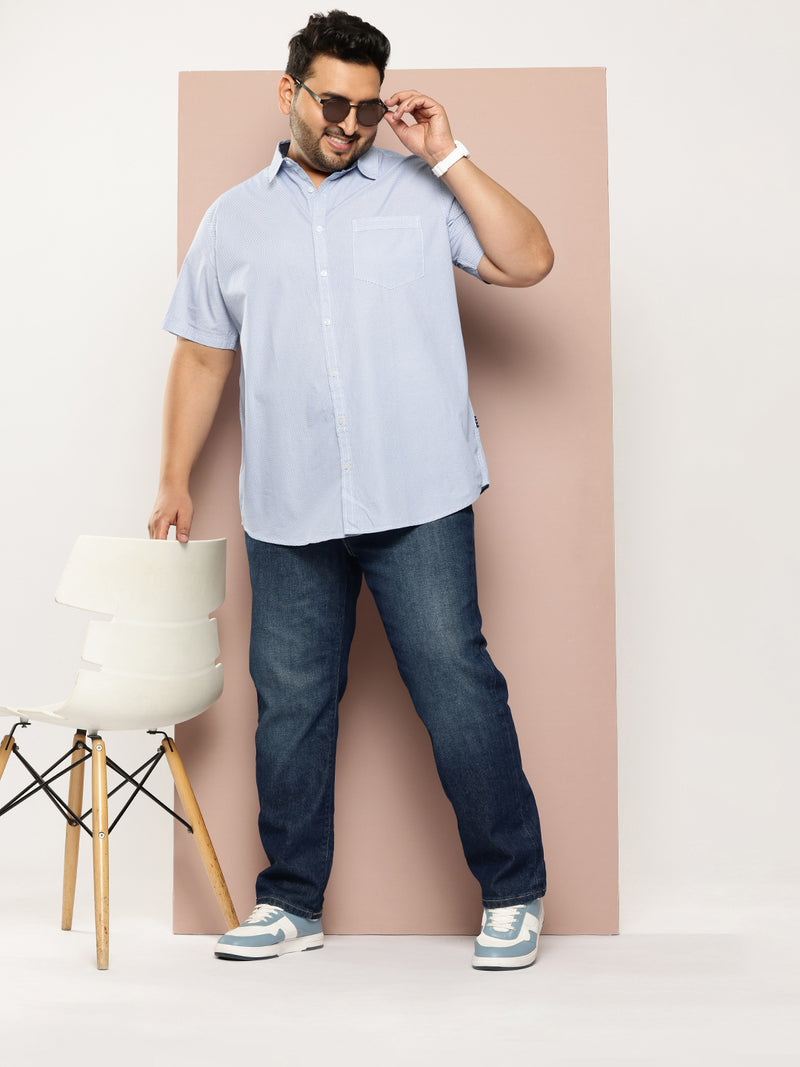 Thomas Scott Men Blue Plus Size Regular Fit Short Sleeves Micro Ditsy Printed Woven Casual Shirt