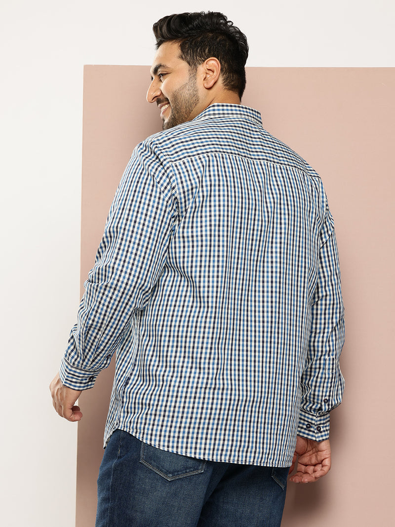 Thomas Scott Men Navy Plus Size Regular Fit Long Sleeves Gingham Checks Woven Casual Shirt
