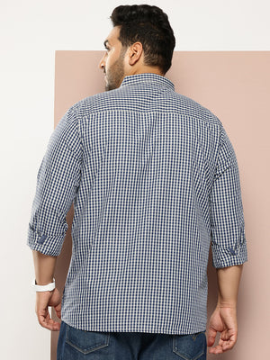 Thomas Scott Men Navy Plus Size Regular Fit Long Sleeves Gingham Checks Woven Casual Shirt