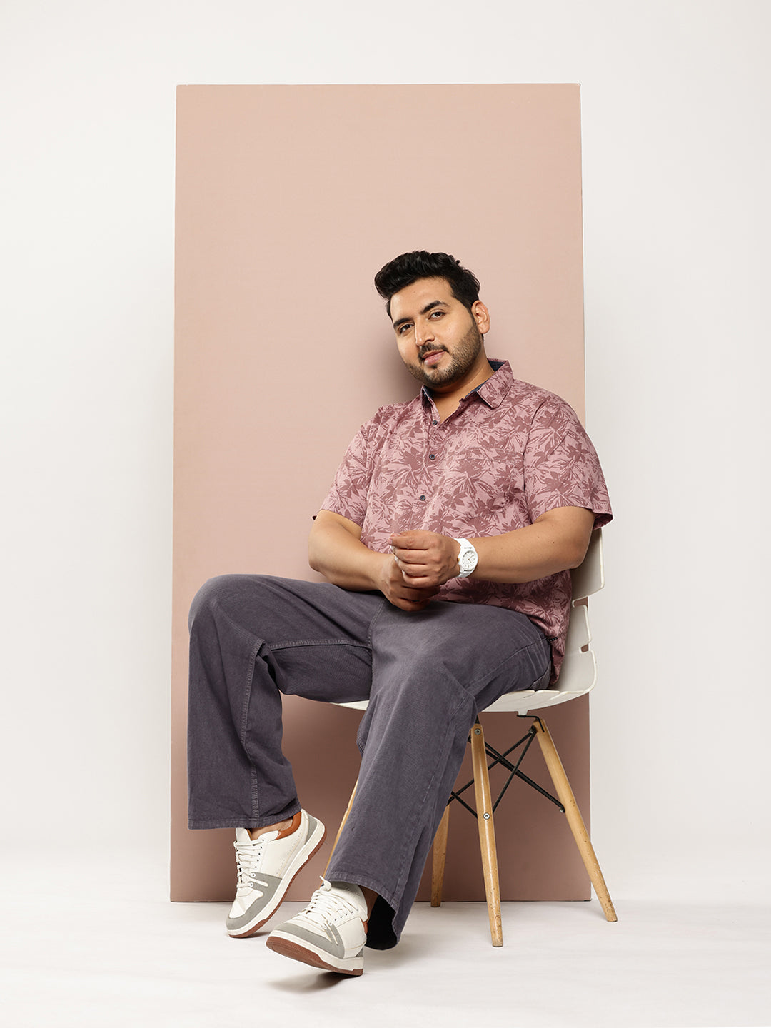 Thomas Scott Men Pink Plus Size Regular Fit Short Sleeves Spread Collar Floral Print Woven Casual Shirt